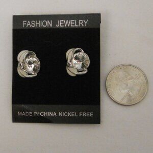 Womens Fashion Stud Earrings Silver Tones Rhinestones FASHION JEWELRY Push Backs
